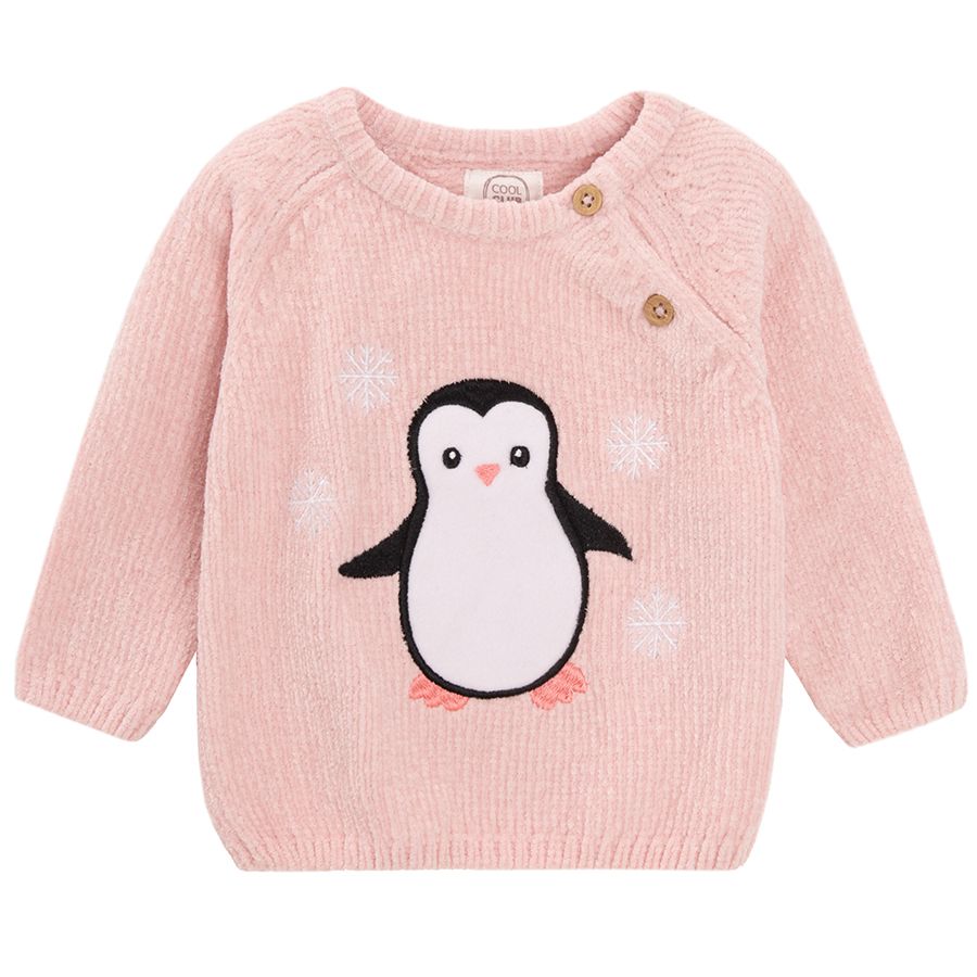 Ecru sweater with penguin print