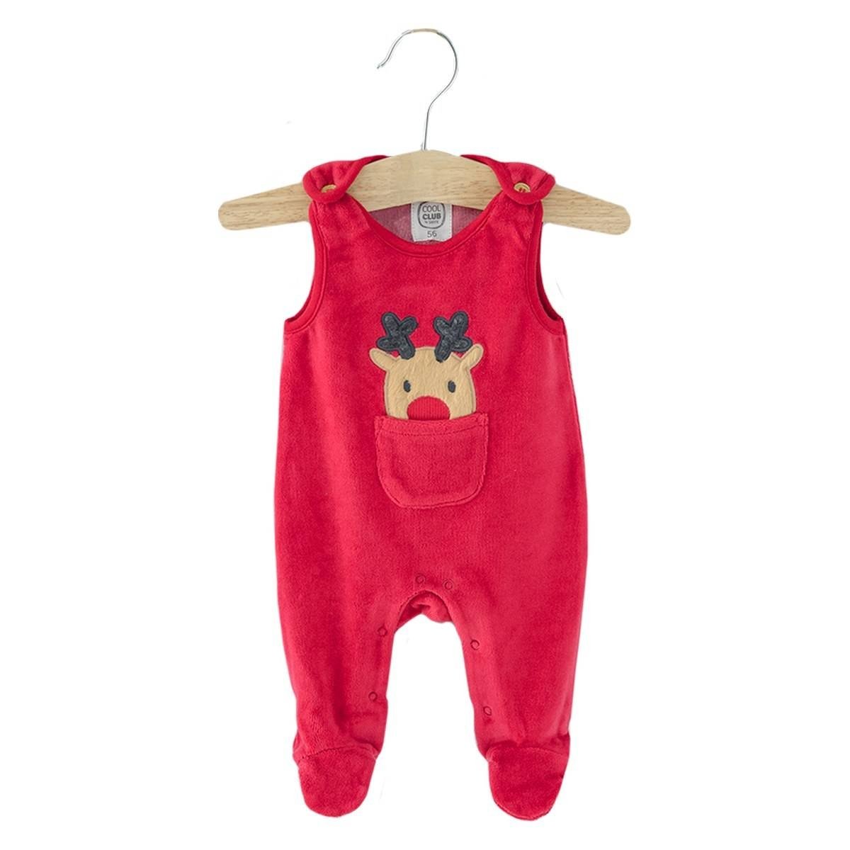 Red dungarees with reindeer