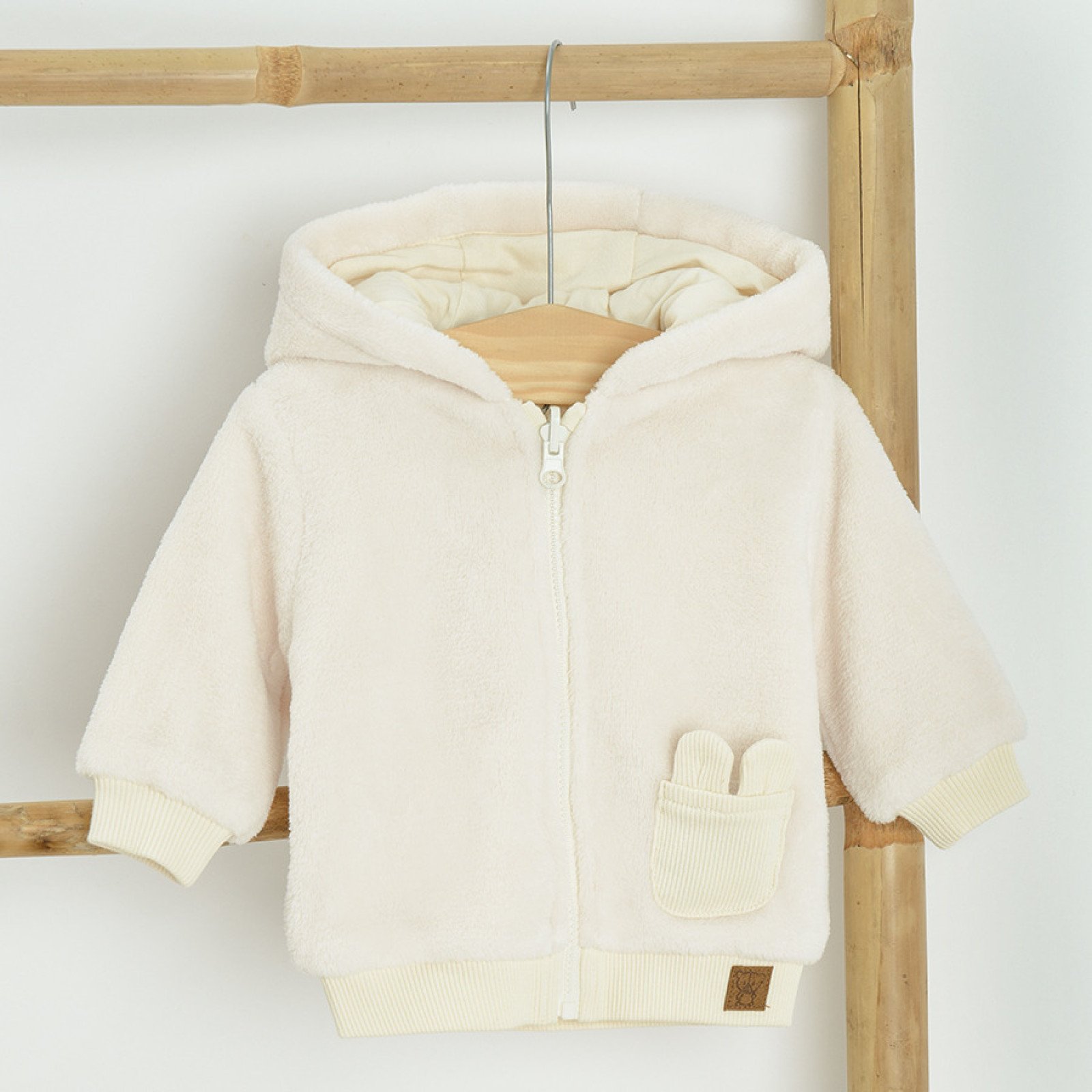 Ζακέτα fleece με φερμουάρ και κουκούλα και τσεπούλα με αυτάκια