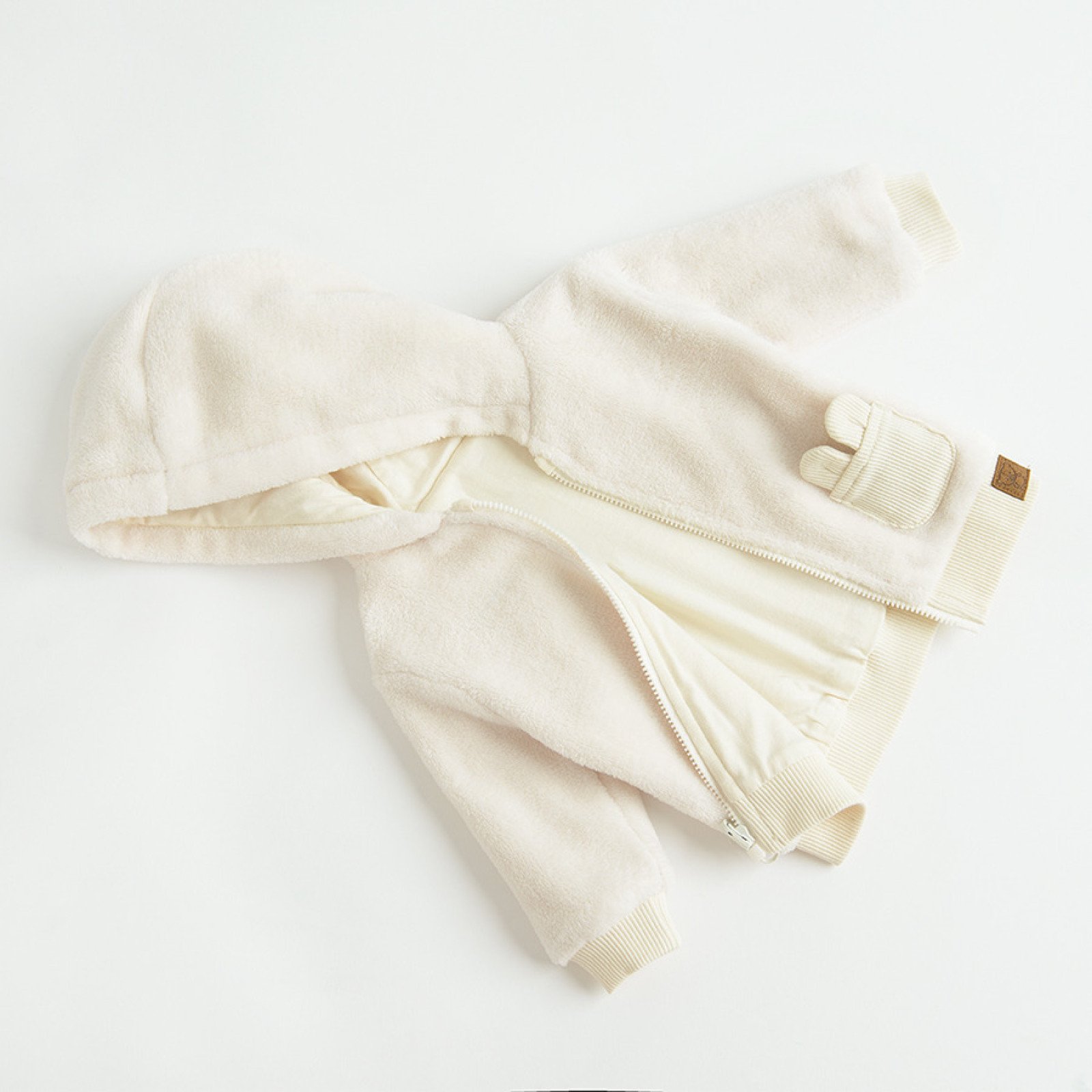 Ζακέτα fleece με φερμουάρ και κουκούλα και τσεπούλα με αυτάκια