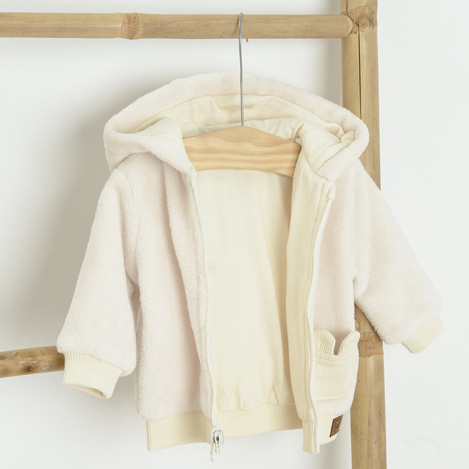 Ζακέτα fleece με φερμουάρ και κουκούλα και τσεπούλα με αυτάκια