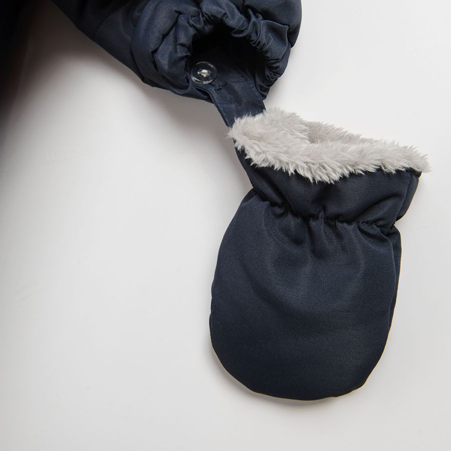 Navy blue hooded footless snowsuit