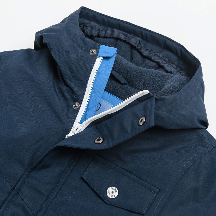 Dark blue hooded ski jacket
