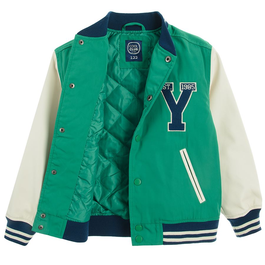 Green light jacket with white sleeves