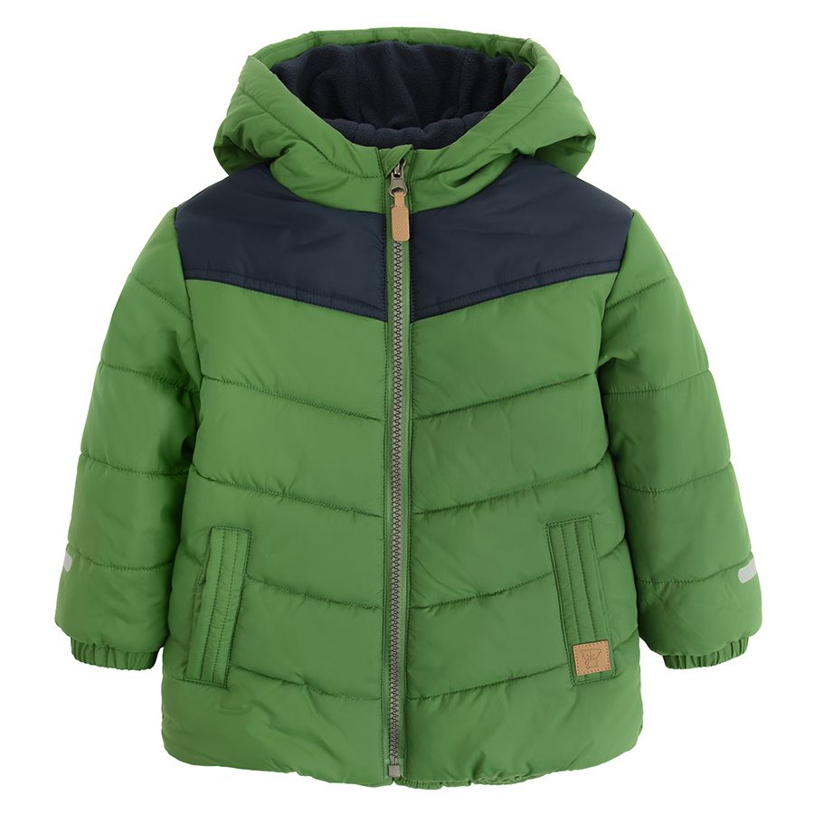 Green zip through hooded jacket