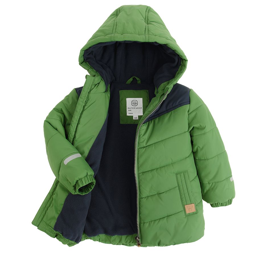 Green zip through hooded jacket