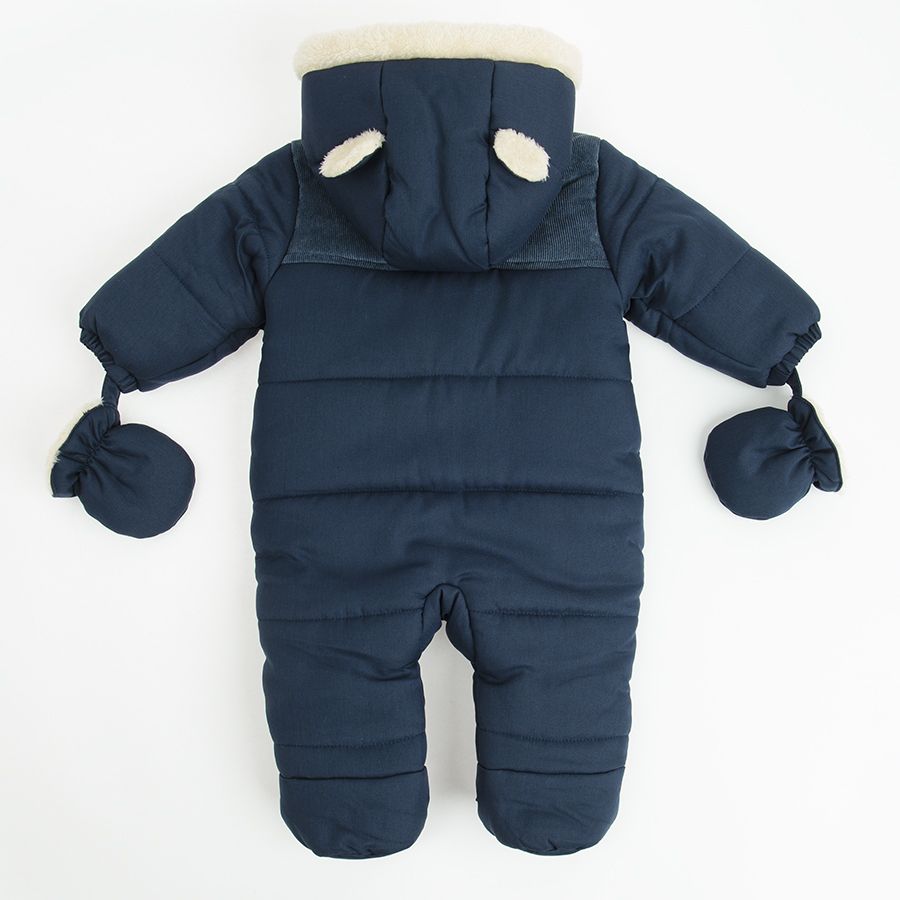 Blue hooded snowsuit with 2 zippers