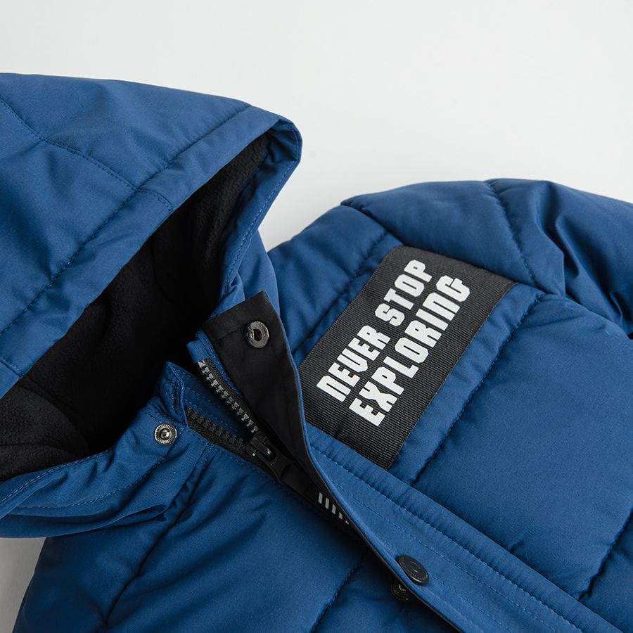 Blue hooded jacket with fleece lining