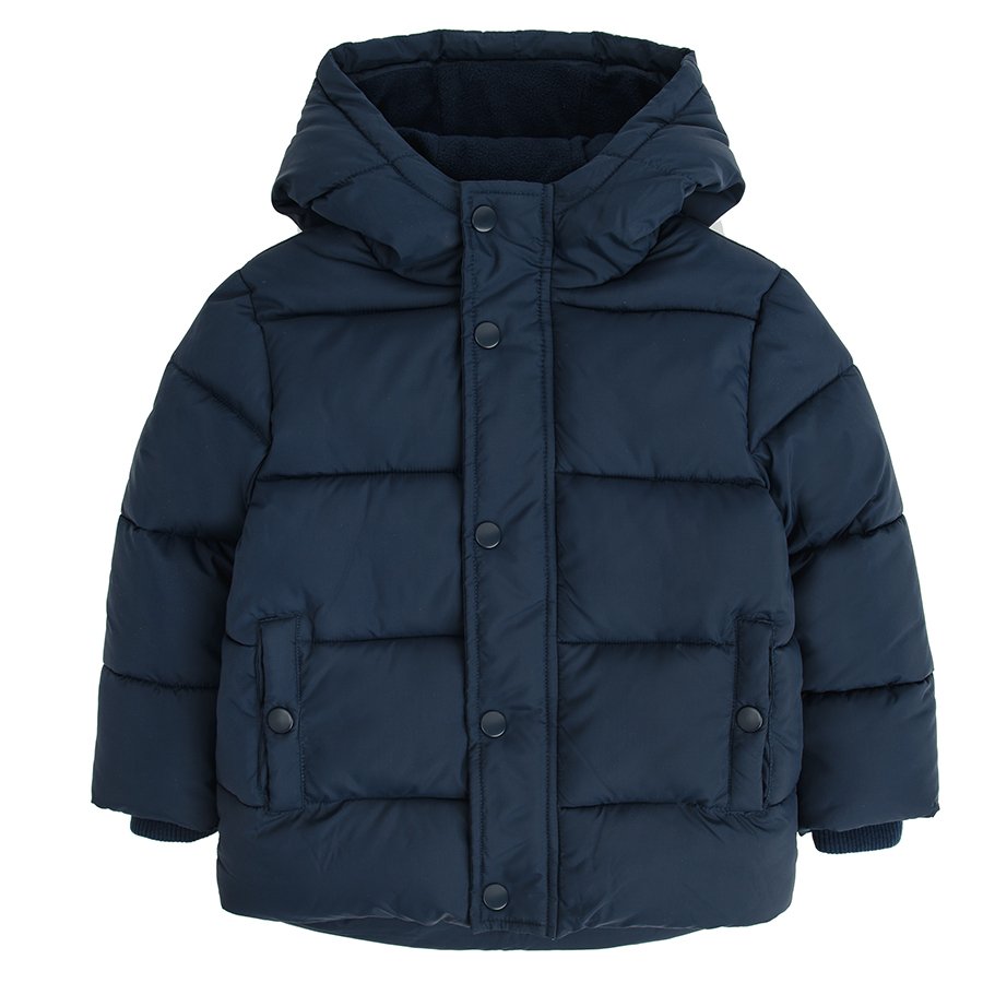 Blue hooded zip through jacket with fleece lining