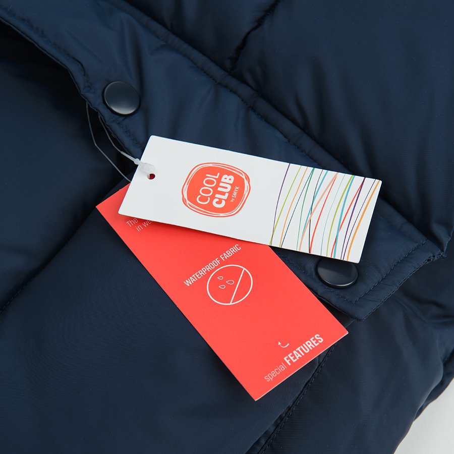 Blue hooded zip through jacket with fleece lining
