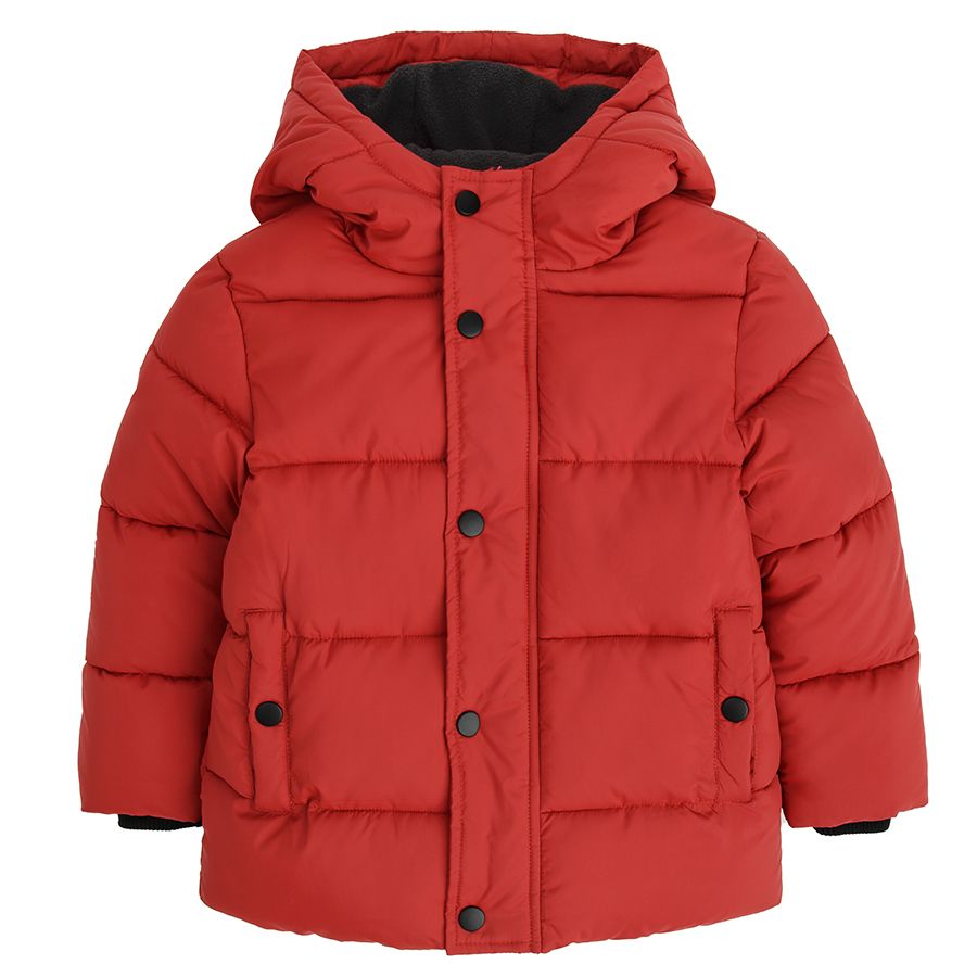 Red hooded zip through jacket