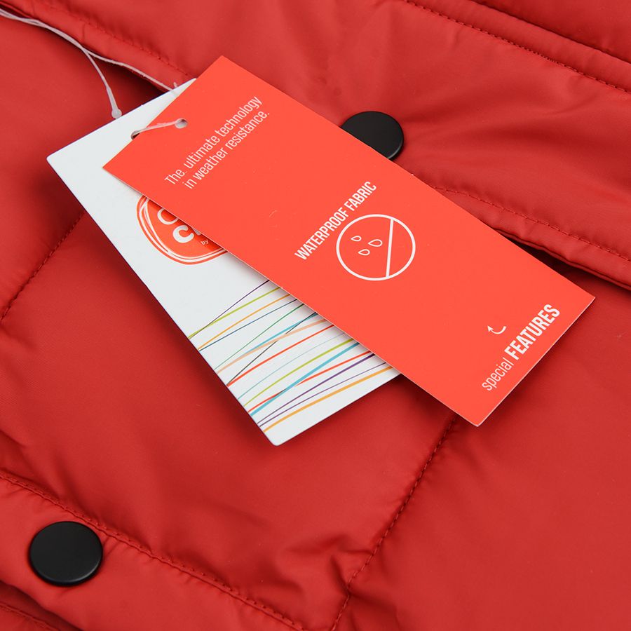 Red hooded zip through jacket