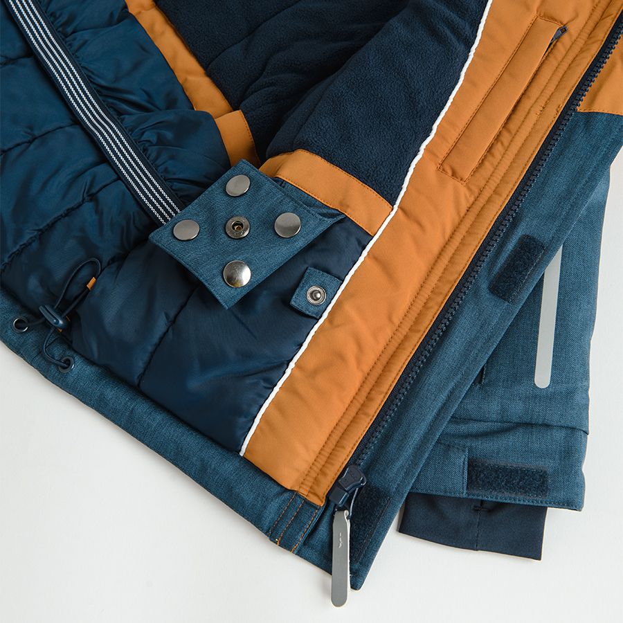 Μπουφάν μπλε και πορτοκαλί με επένδυση fleece και κουκούλα