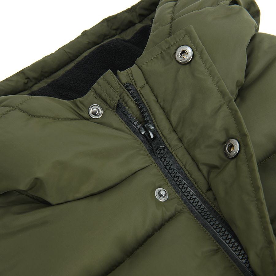 Khaki hooded zip through jacket with fleece lining