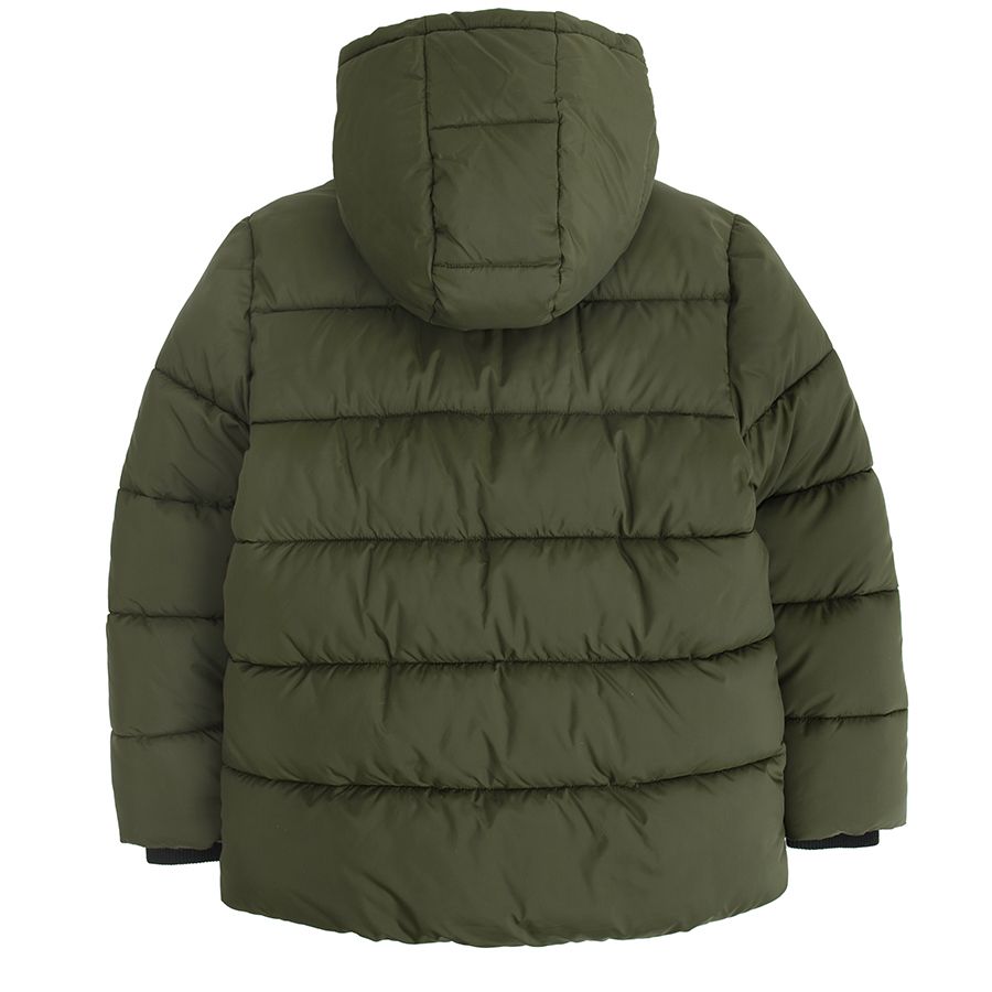 Khaki hooded zip through jacket with fleece lining