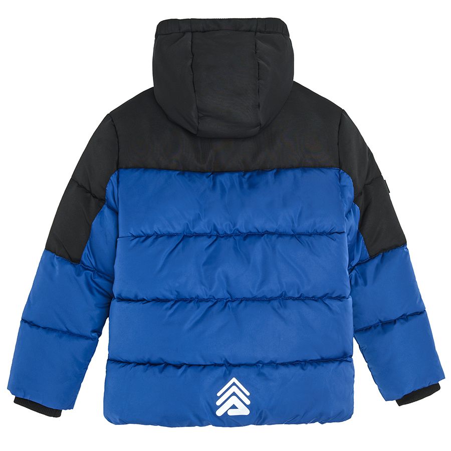 Blue and black hooded zip through jacket