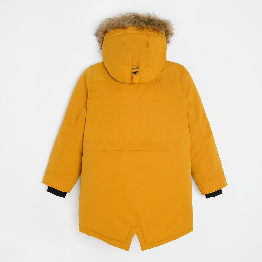 Yellow zip through with hood with furlike jacket