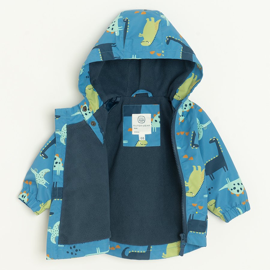Μπουφάν μπλε με επένδυση fleece με στάμπα δεινόσαυρος με φερμουάρ