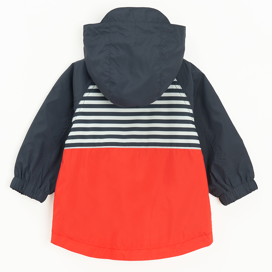 Blue and coral zip through hooded jacket