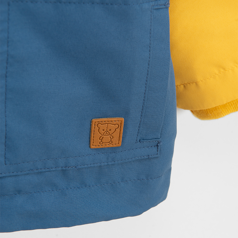 Blue and yellow zip through hooded jacket