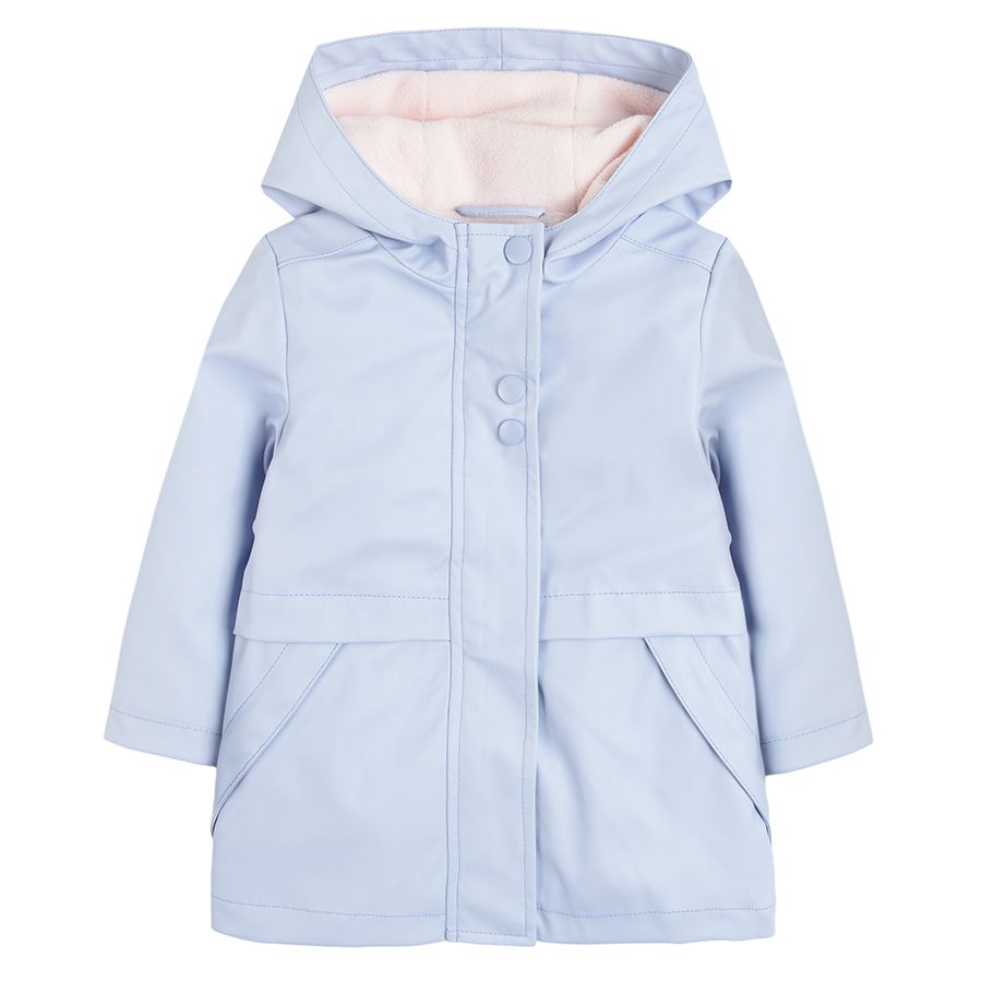 Light blue hooded raincoat
