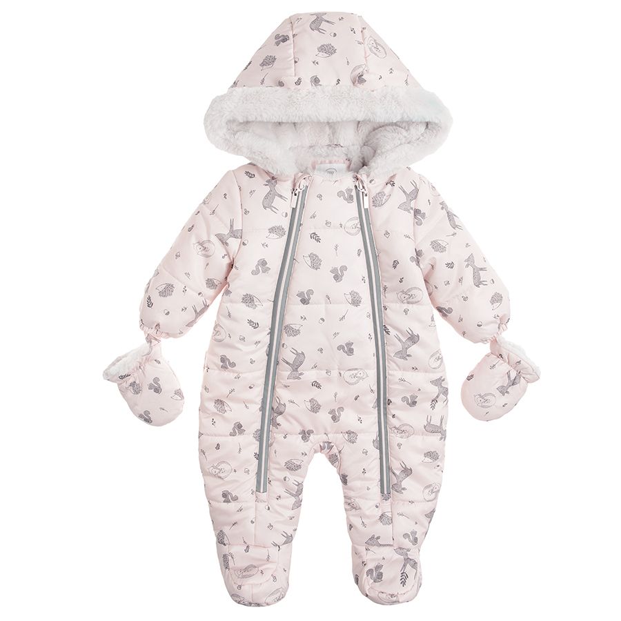 Light pink hooded snowsuit