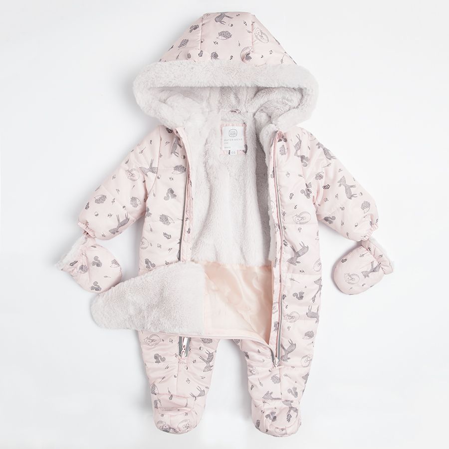 Light pink hooded snowsuit