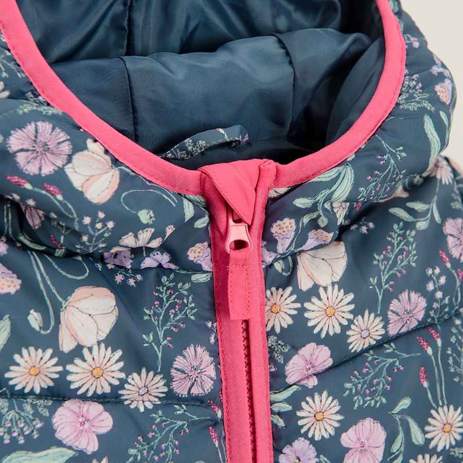 Blue floral hooded zip through jacket