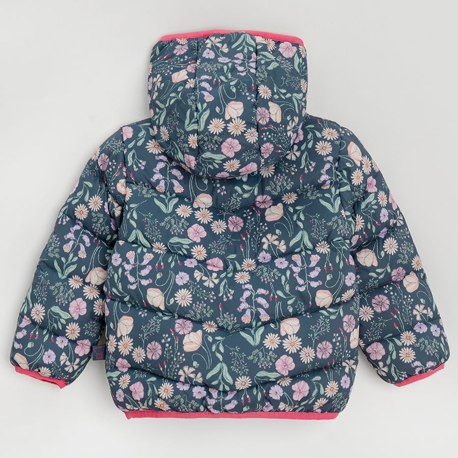 Blue floral hooded zip through jacket