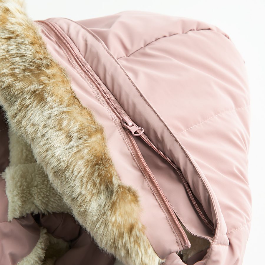 Μπουφάν ροζ με επένδυση fleece και κουκούλα