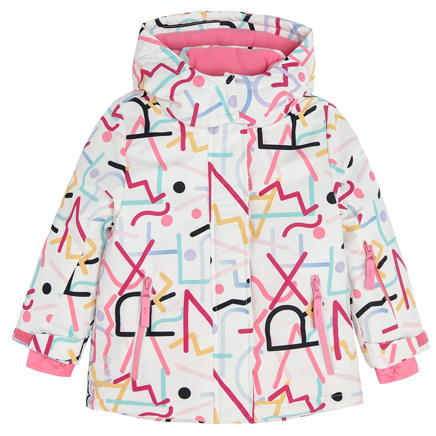 White with colorful lines ski jacket