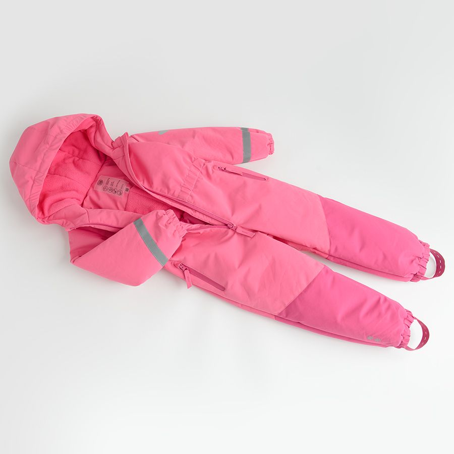 Μπουφάν σκι ολόσωμο ροζ με κουκούλα