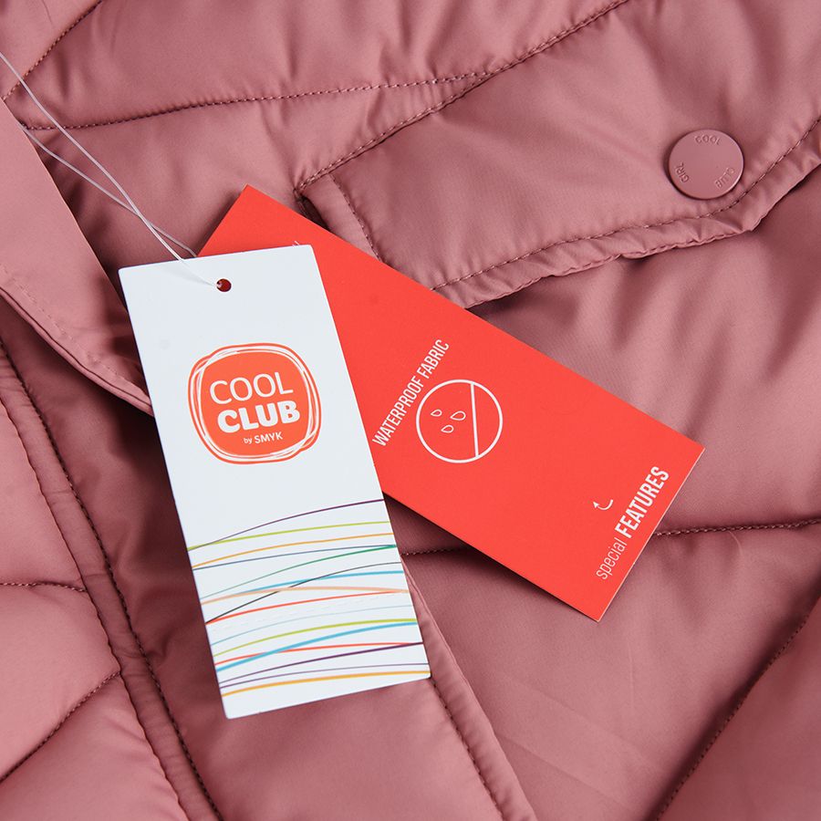 Pink zip through jacket with furlike on the hood
