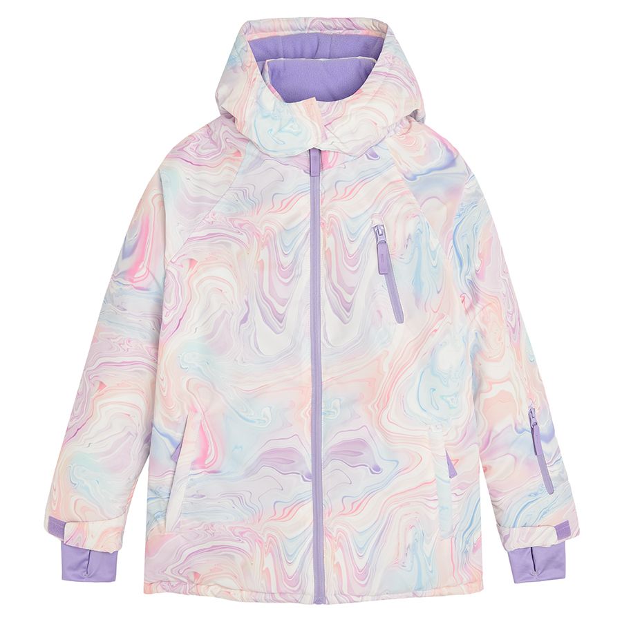 Μπουφάν σκι μωβ με εφέ tie dye και επένδυση fleece