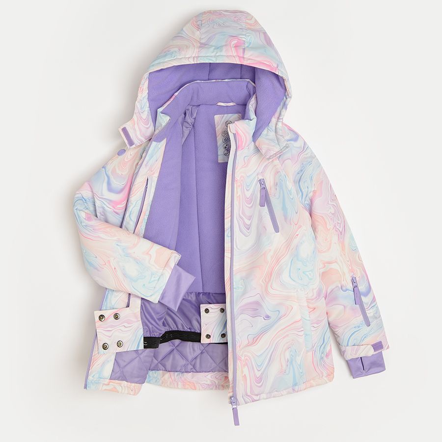 Μπουφάν σκι μωβ με εφέ tie dye και επένδυση fleece