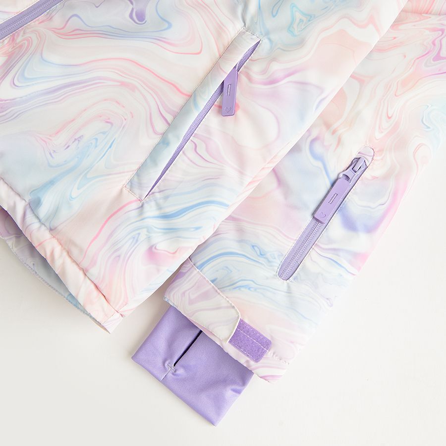 Μπουφάν σκι μωβ με εφέ tie dye και επένδυση fleece