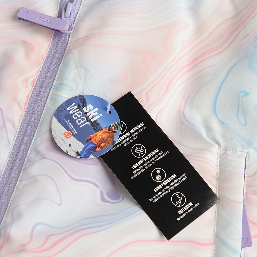 Μπουφάν σκι μωβ με εφέ tie dye και επένδυση fleece