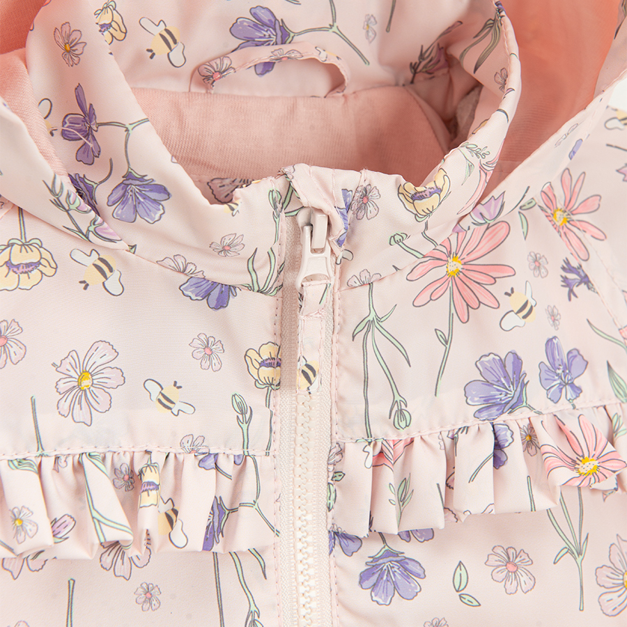 Pink floral zip through hooded jacket