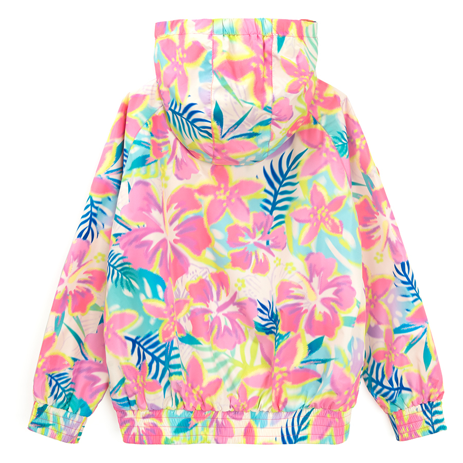 Pink floral hooded zip through jacket