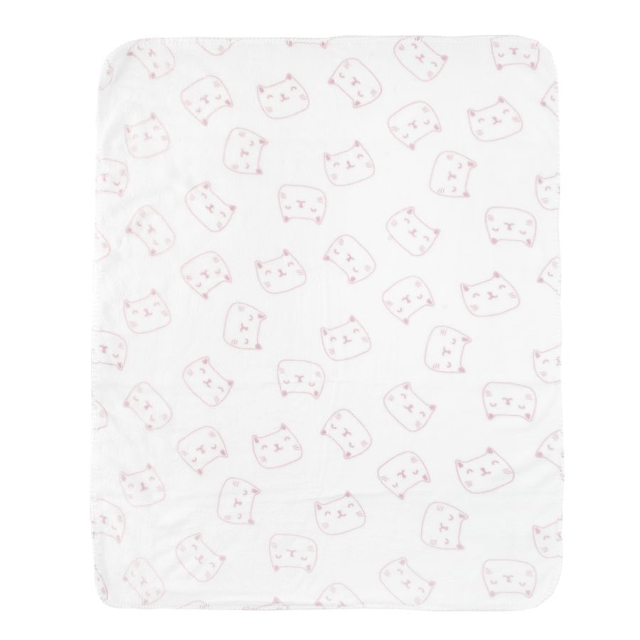 Κουβέρτα φλις λευκή με στάμπα ροζ γατούλες