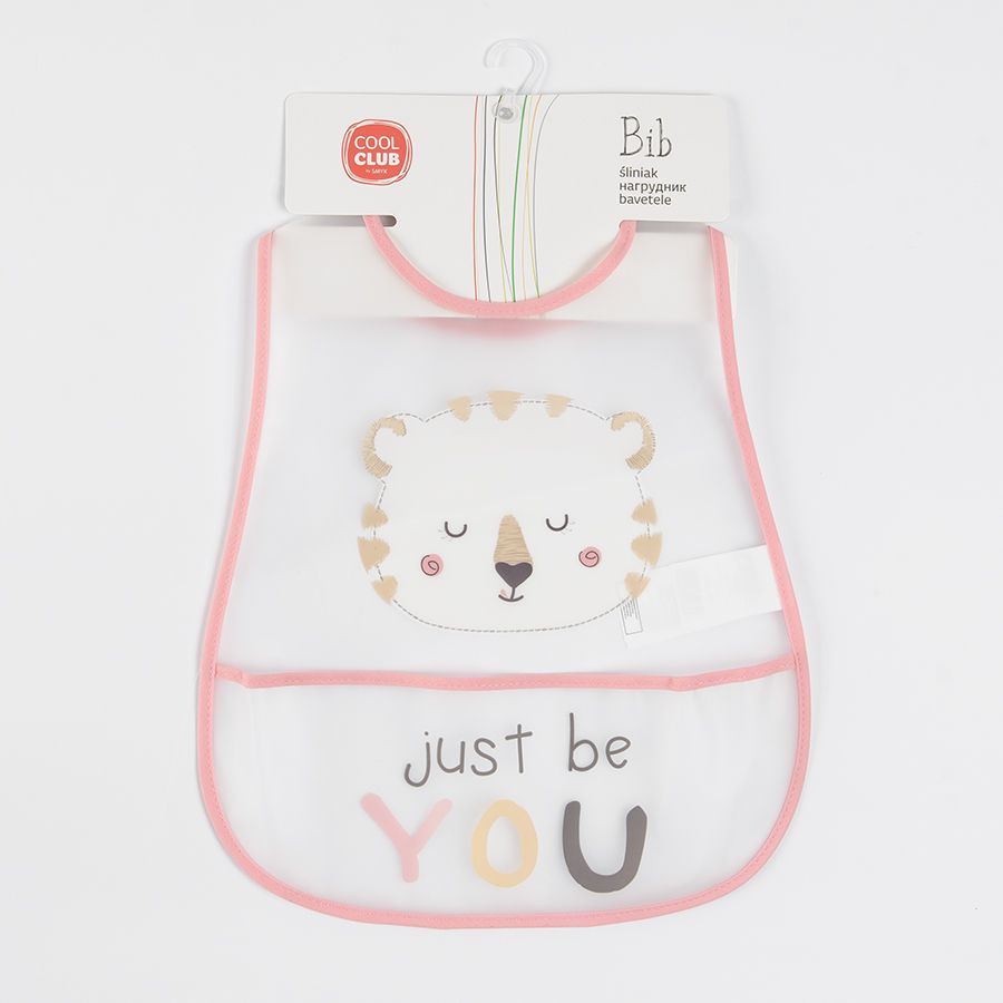 White bib with lion JUST BE YOU