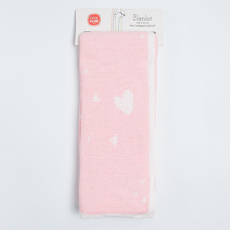 Pink blanket with hearts print