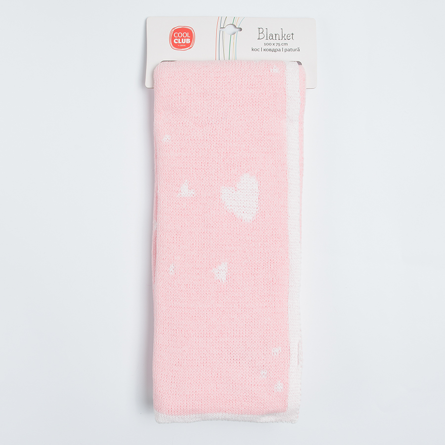 Pink blanket with hearts print