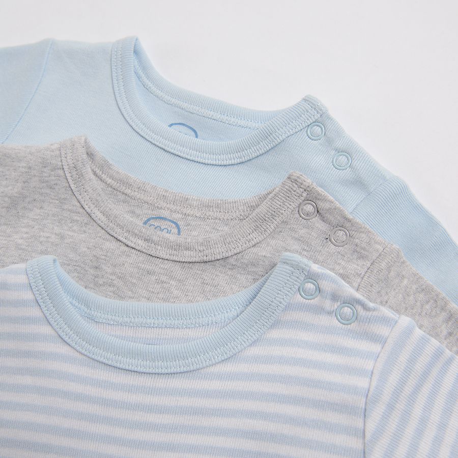 Grey blue and striped long sleeve bodysuits- 3 pack