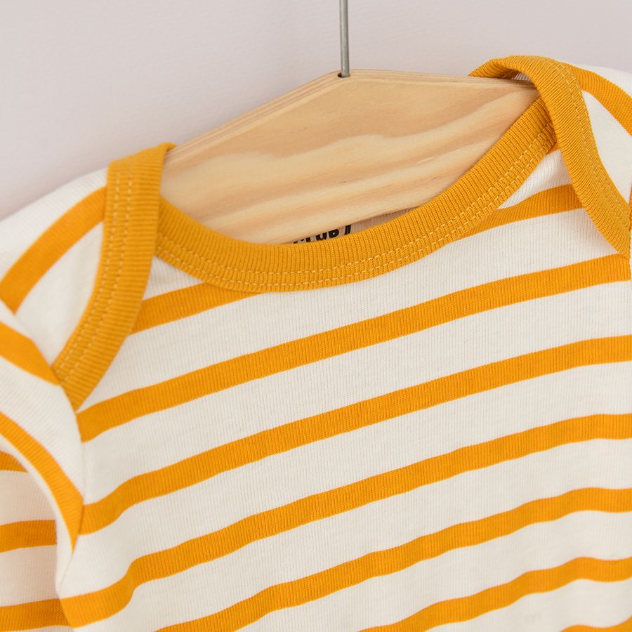 Yellow striped blue and yellow with funny face print long sleeve bodysuits 3 pack