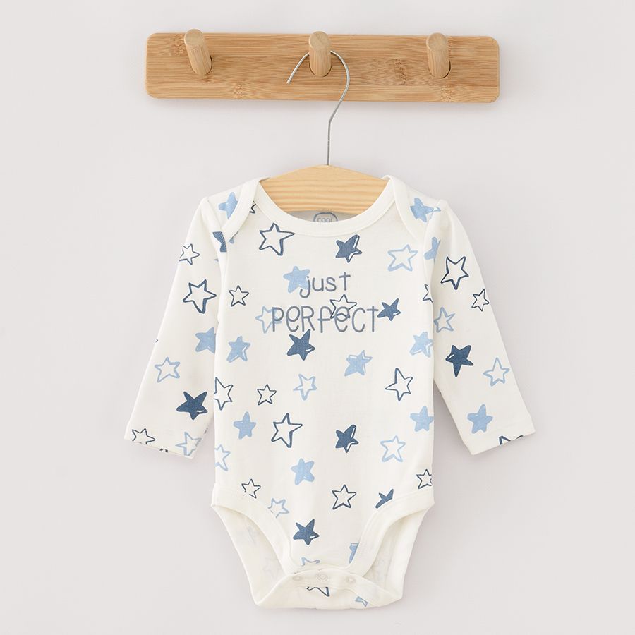 White light blue and blue Just Perfect long sleeve bodysuits 3 pack