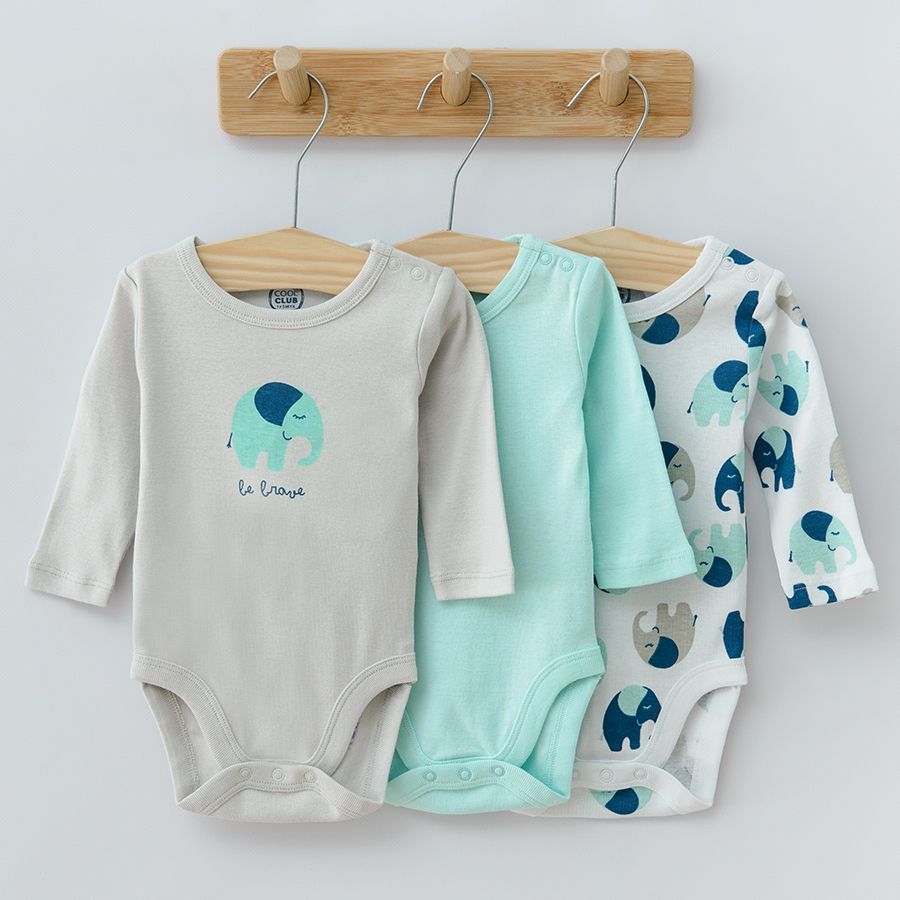 White and light blue with elephant print 3 pack