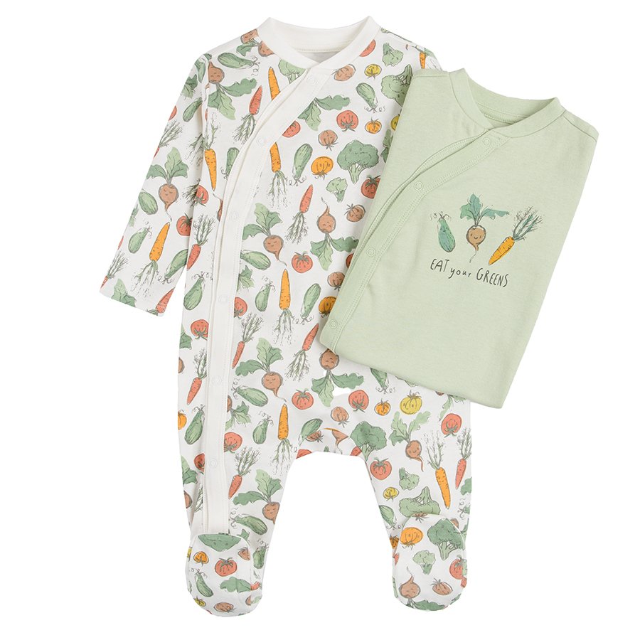 White and green footed sleepsuits- 2 pack