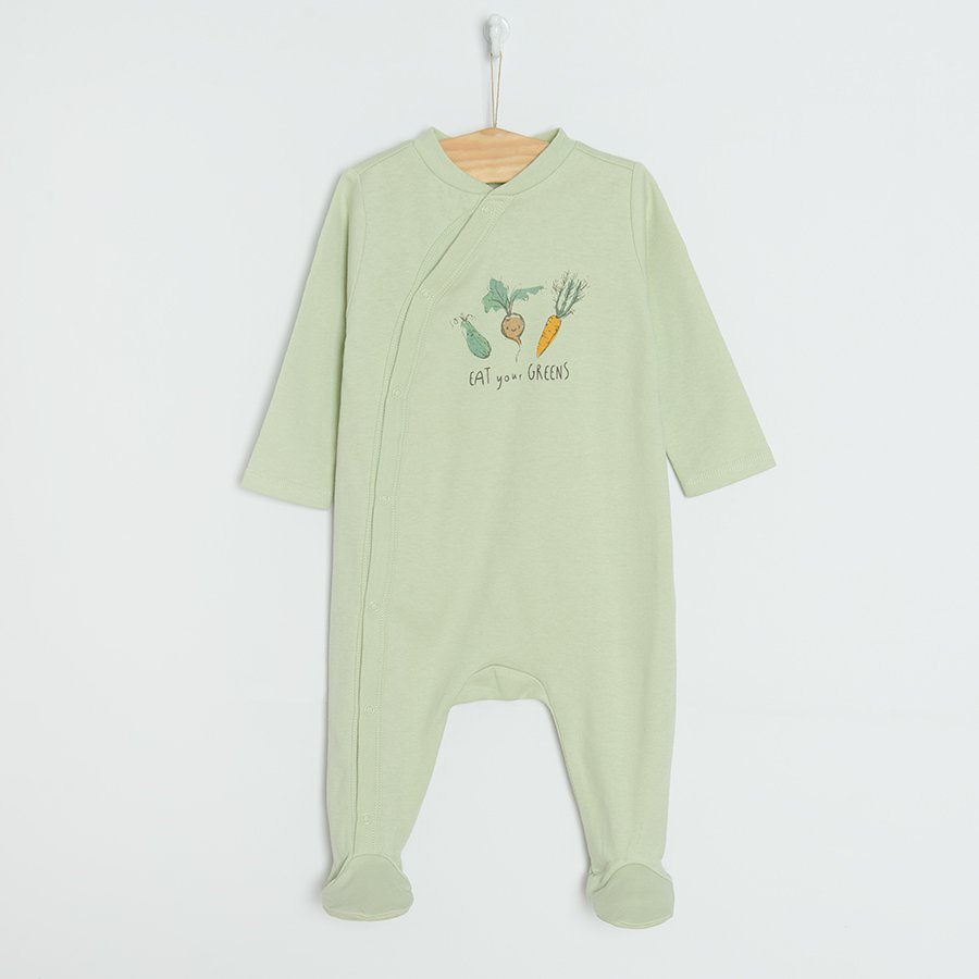 White and green footed sleepsuits- 2 pack