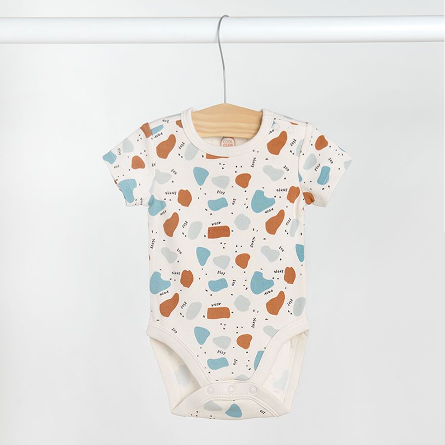 White blue brown short sleeve bodysuits with wild animals print- 3 pack
